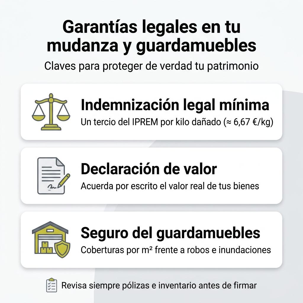 Infografía con las principales garantías legales y de seguro en mudanzas y guardamuebles.