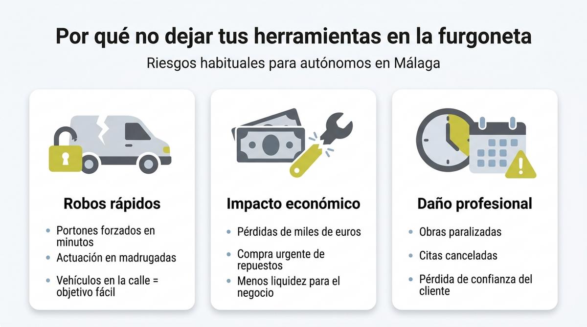 Infografía que resume los riesgos de dejar las herramientas de trabajo en la furgoneta.